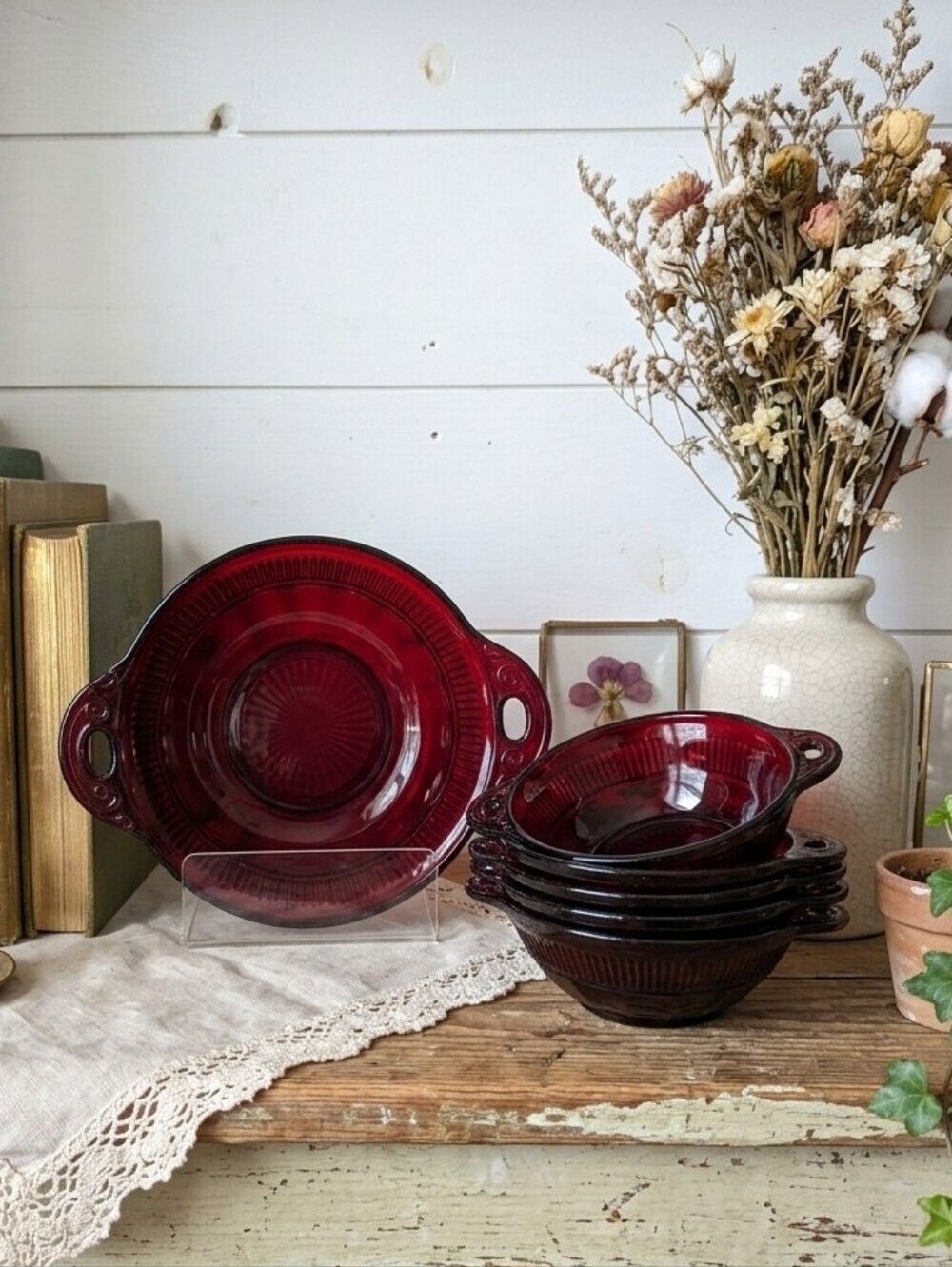 Vintage Ruby Red Glass Bowls – Anchor Hocking Royal Ruby (Set of 6)